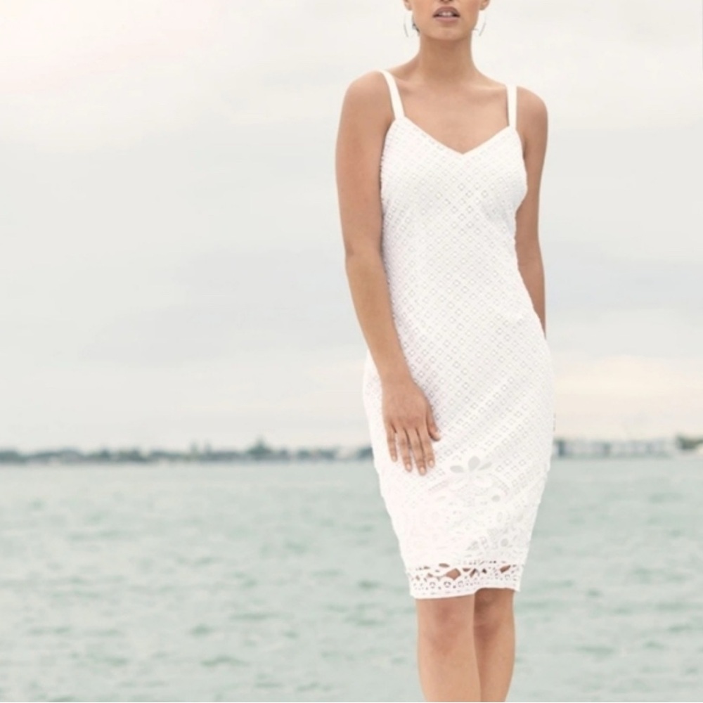White House Black Market White Lace Midi Dress